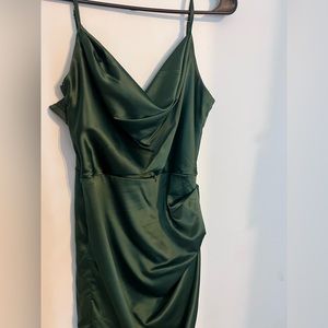 Green Satin Midi Dress